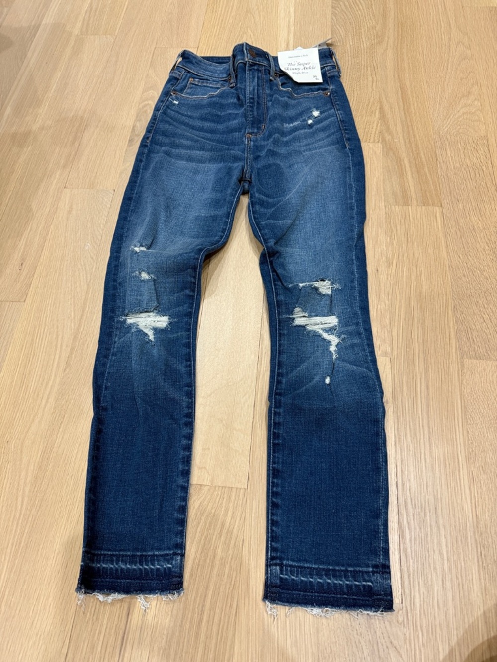 Abercrombie & Fitch Dark Blue High Rise Distressed Jeans